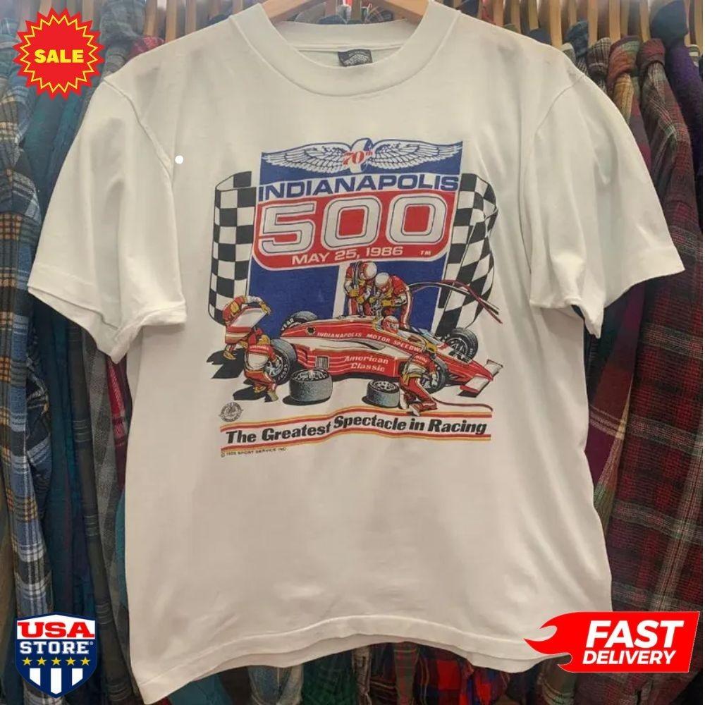 college students  Cotton T-shirt Vintage 1986 Indianapolis 500 Motorsport Indy Racing T-Shirt, Nascar Racing Tee,Unisex,gift,Top