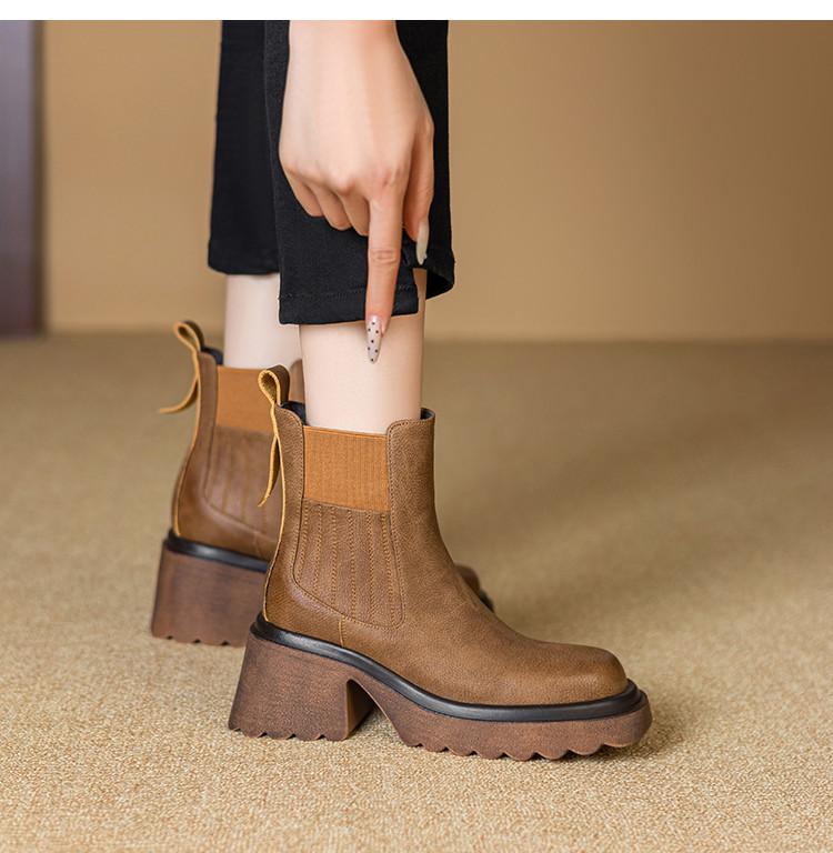 Autumn retro temperament round toe thick heel Chelsea boots short boots chimney boots women's boots