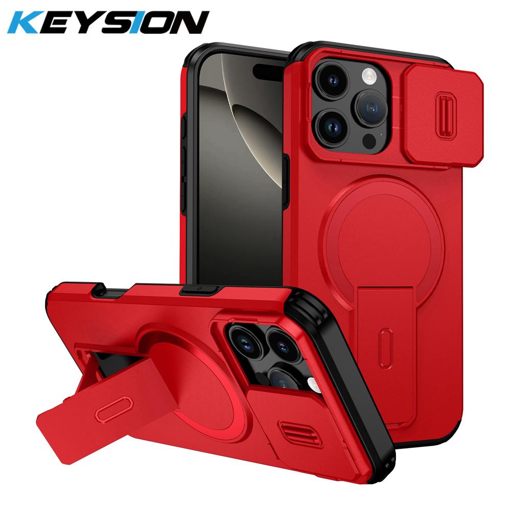 KEYSION Противоударный магнитный чехол для iPhone 16 Pro 16 Pro Max со сдвижной защитой камеры, подставкой и поддержкой беспроводной зарядки, задняя крышка для телефона