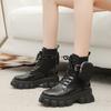 Модные женские ботинки на платформе, кожаные мотоциклетные ботильоны на танкетке, женская обувь на шнуровке, модные черные ботинки с ремешком, пряжкой и карманом