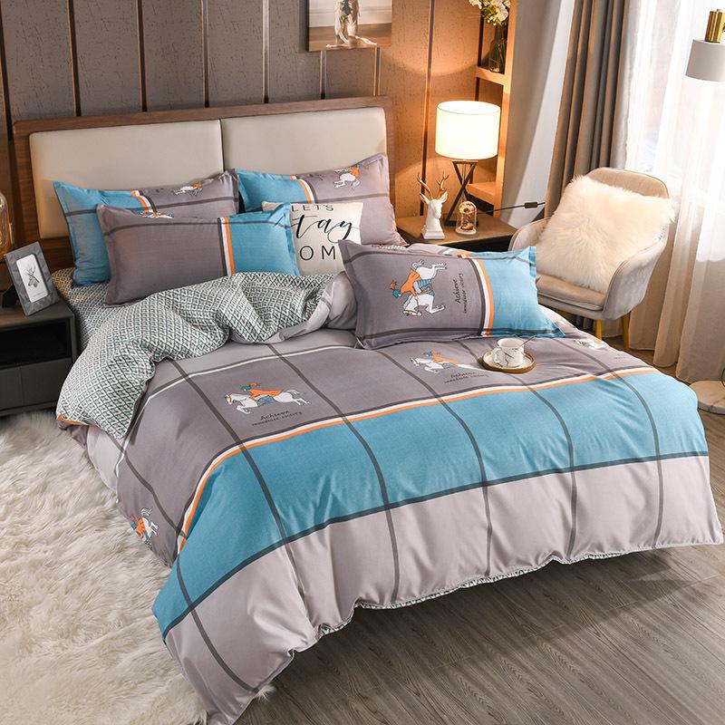 Утолщенный потертый комплект из четырех простых простыней из твила, пододеяльников, постельного белья