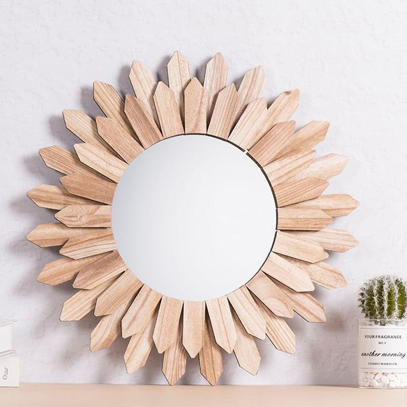 Wooden Wall Mounted Decorative Mirror Bohemian Rustic Wood Farmhouse Mirror