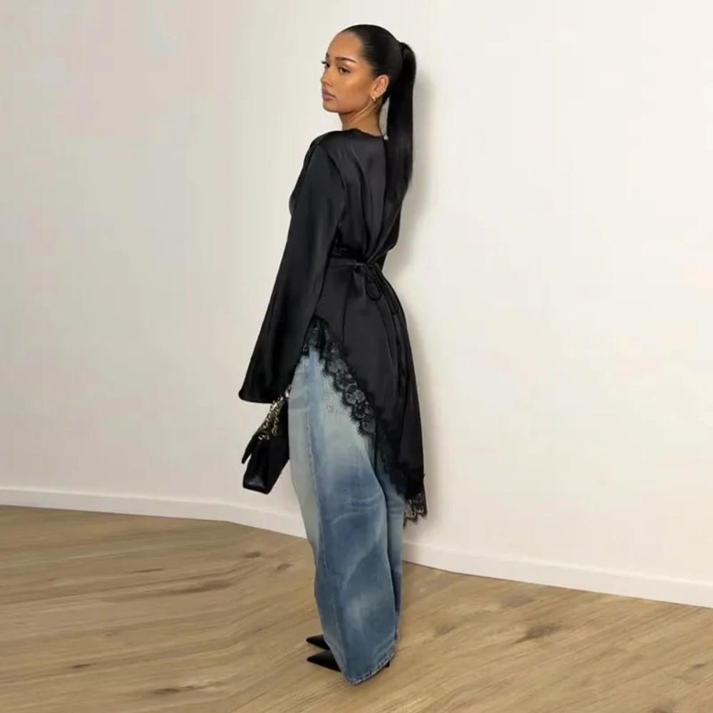 Breathable Drooping Style Blouse Long Sleeve Long Shirt Elegant Irregular Dress  Office Lady