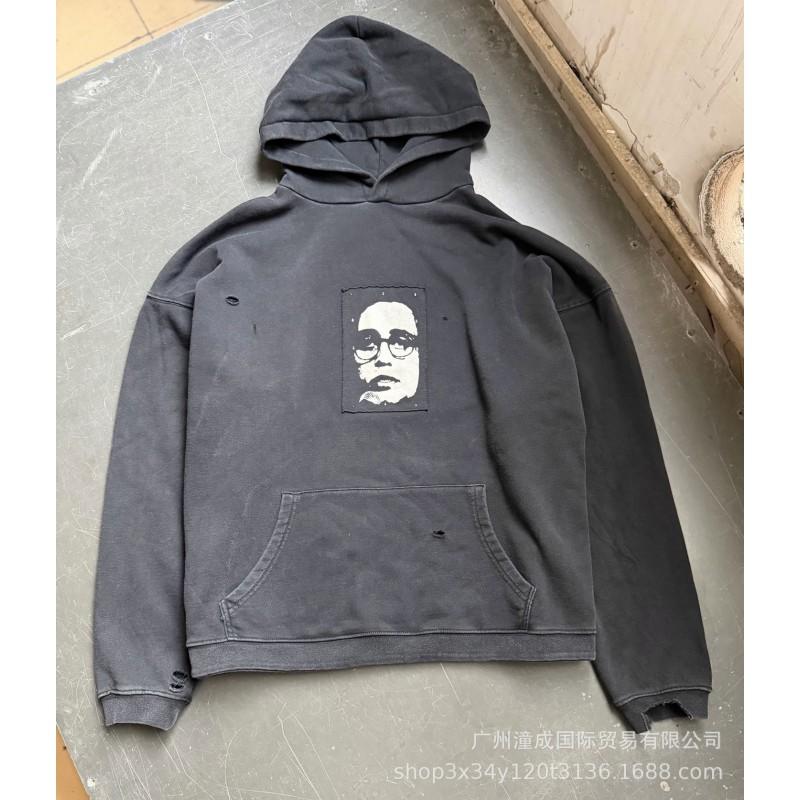 Oversized Washed Cotton Hoodie With Letter Print Unisex Streetwear Fall Casual Sweatshirt
