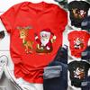 Women's Fashion Casual Christmas Print Stitching Merry Christmas Short-sleeved  T-shirt Top