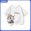 Футболка UMICO для мальчиков и девочек с милым мультяшным принтом Лабубу, топ с круглым вырезом, удобный и мягкий