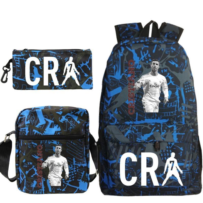 C Ronaldo student bag + small shoulder bag + pencil case three-piece backpack
