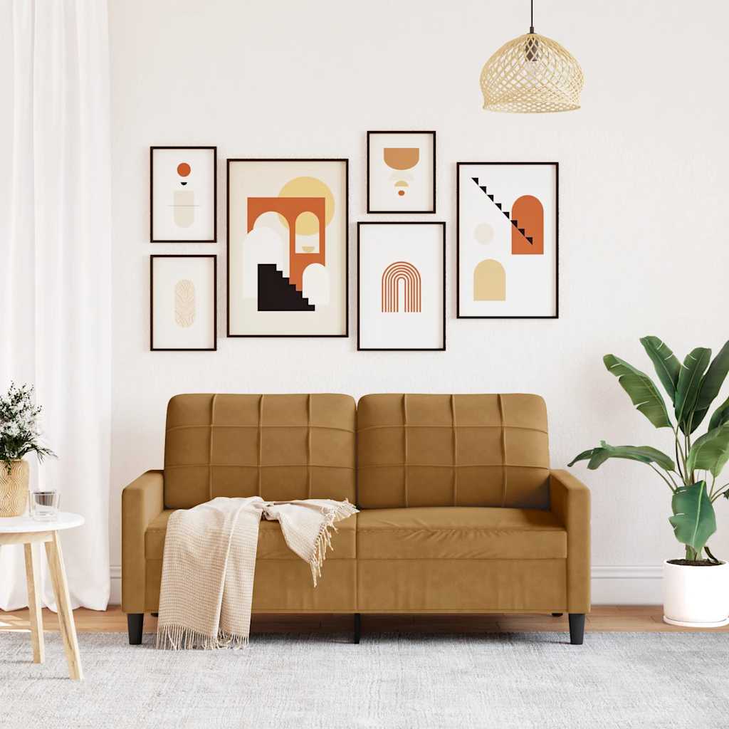 Vidaxl Sofa 2-Osobowa, Brązowa, 140 Cm, Tapicerowana Aksamitem