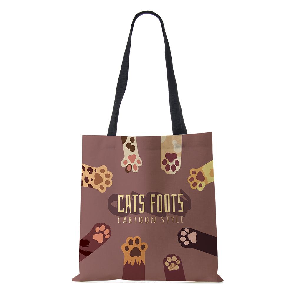 Cat Cartoon Shoulder Bag Reusable Shopper Kawaii Canvas Tote Bag Women Haajuku High Capacity Casual Folding Handbag