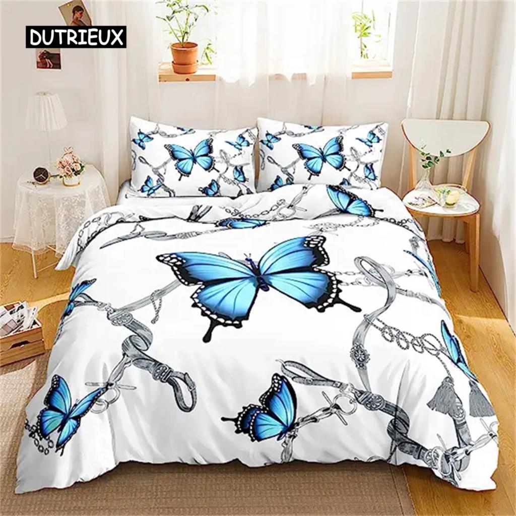 Пододеяльник с бабочками, синие, фиолетовые, с бабочками, цветы, комплект одеяла для девочек, детей, подростков, покрывало для спальни, украшение