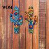 Bohemian Wooden Hanging Ornaments 2Pcs Cactus Wall Decor, Western Home Farmhouse Mexican Boho Door Decor Art for Living Room Bedroom Kitchen