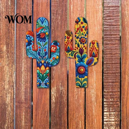 Bohemian Wooden Hanging Ornaments 2Pcs Cactus Wall Decor, Western Home Farmhouse Mexican Boho Door Decor Art for Living Room Bedroom Kitchen