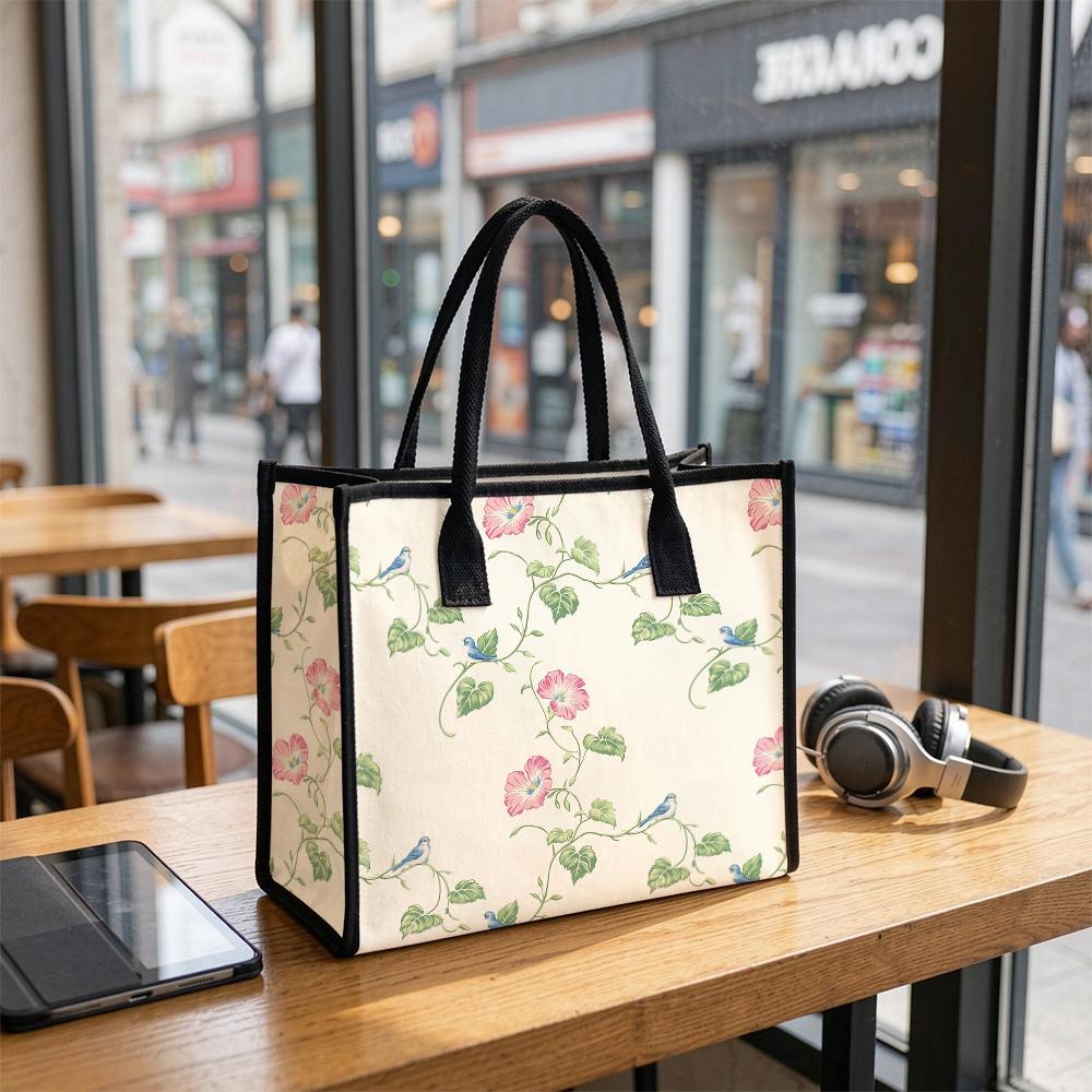 Floral Bird Print Tote Bag Casual Daily Shoulder Handbag for Shopping Travel Outings