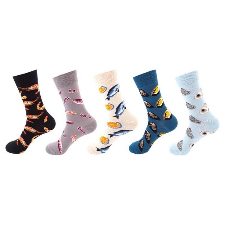 5 Pairs/Pack Couples Happy Funny Socks Cotton EU 37-43 Men Cartoon Fruits Flowers Animals Streetwear Harajuku Socks