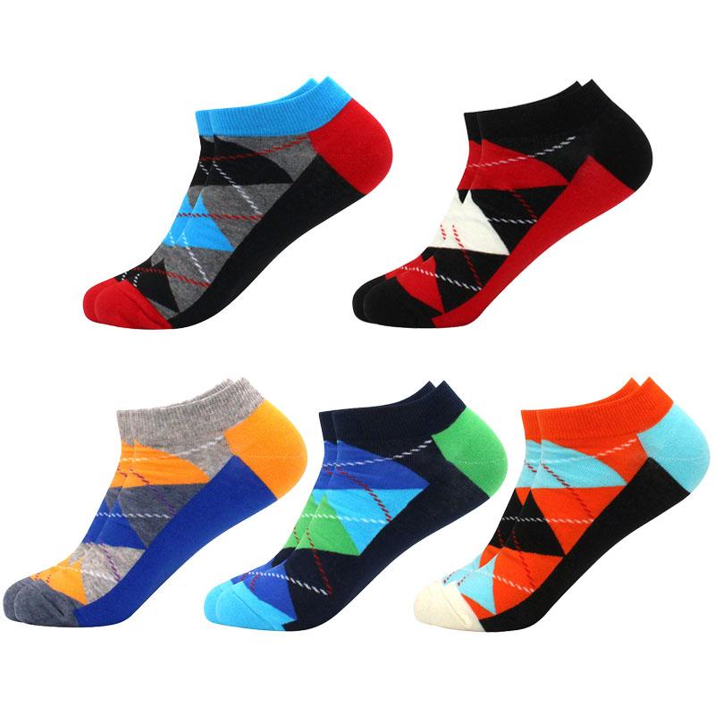 5 пар мужских и женских носков геометрического цвета, повседневные носки-лодочки, клетчатые полосатые носки