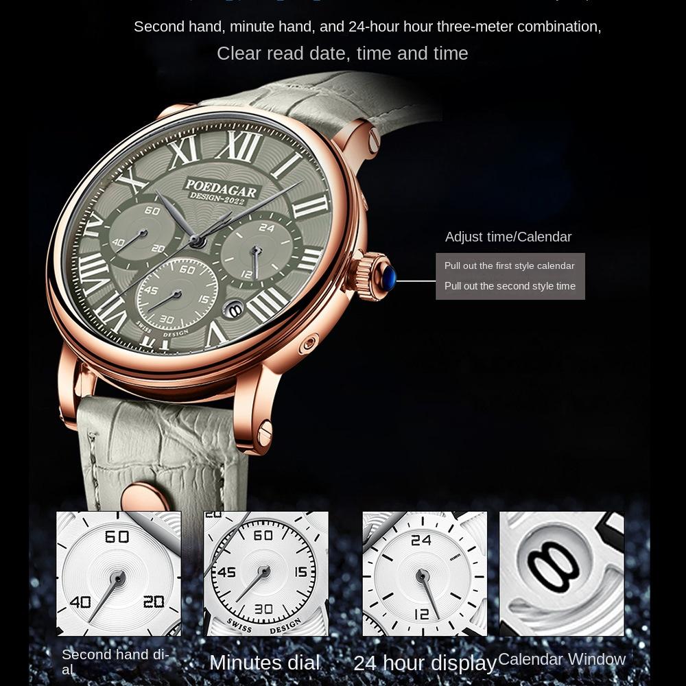 Модный бренд Мужские часы Водонепроницаемые Многофункциональные Кварцевые Наручные часы Бизнес Спортивные Часы Хронограф