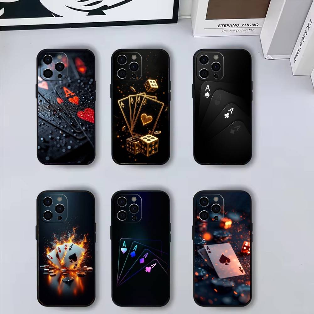 Dark Poker Phone Case For iPhone 17, 16,15,14,13,12,11 Plus,Pro Max, Others Soft Black Cover
