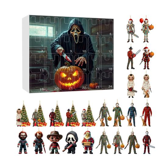 Хэллоуин Адвент-календарь 2025 24-дневный календарь обратного отсчета с коллекционными акриловыми подвесками Тема ужасов Обратный отсчет