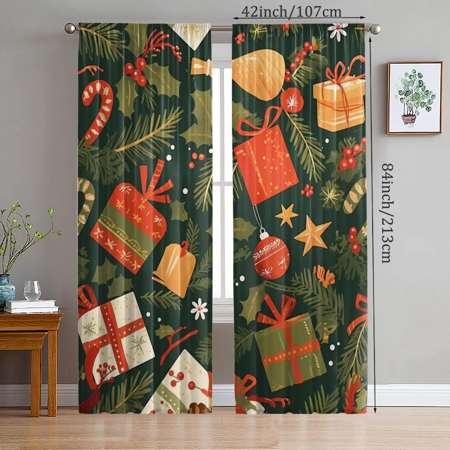 Christmas gift box printed curtains pole bag curtains Christmas decorations daily home decorations room decorations