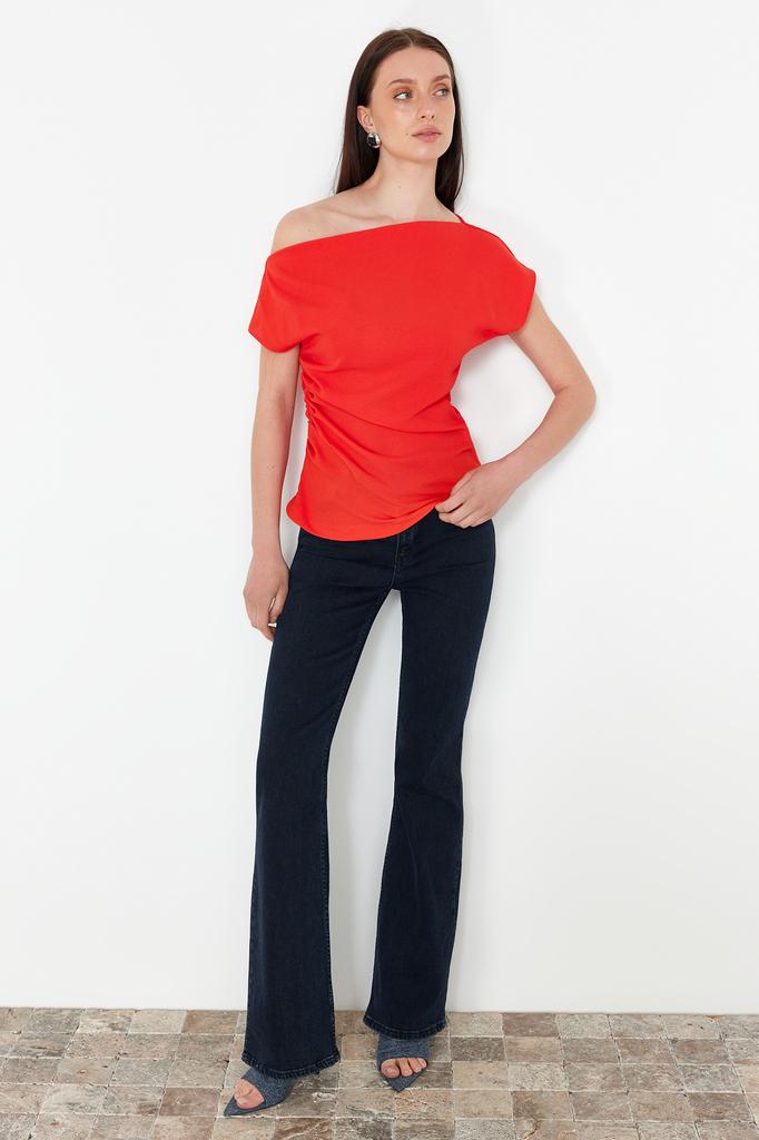 Women's Fashion New Blouse Black Boat Neck Fitted Woven Blouse