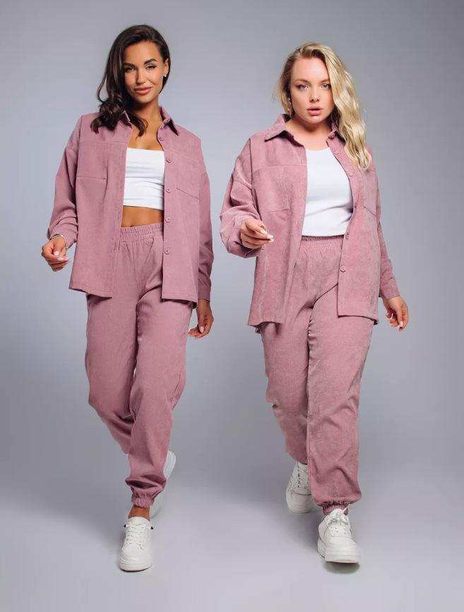 2025 Retro Plus Size Corduroy Shirt and Pants Set for Women