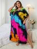 European-American Rayon Print Plus Size Beach Cover-Up Dress & Long Robe