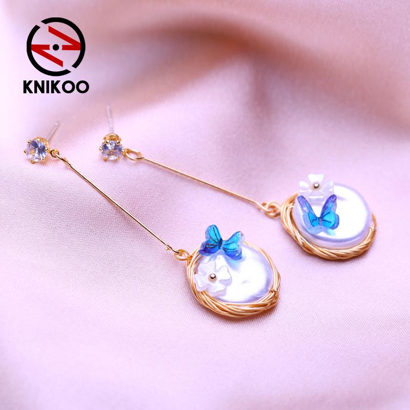 KNIKOO Геометрические серьги для женщин, модные серьги с цветочным жемчугом, ювелирные изделия для свадебной вечеринки, подарки, серьги