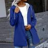 Womens Casual Hooded Long Sleeve Mid-Length Windbreaker Water-Resistant Zip Coat
