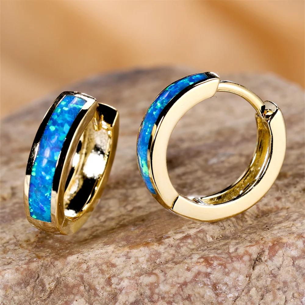 Классические маленькие круглые серьги-кольца для женщин, белые, голубые, опаловые, винтажные, свадебные, помолвочные украшения