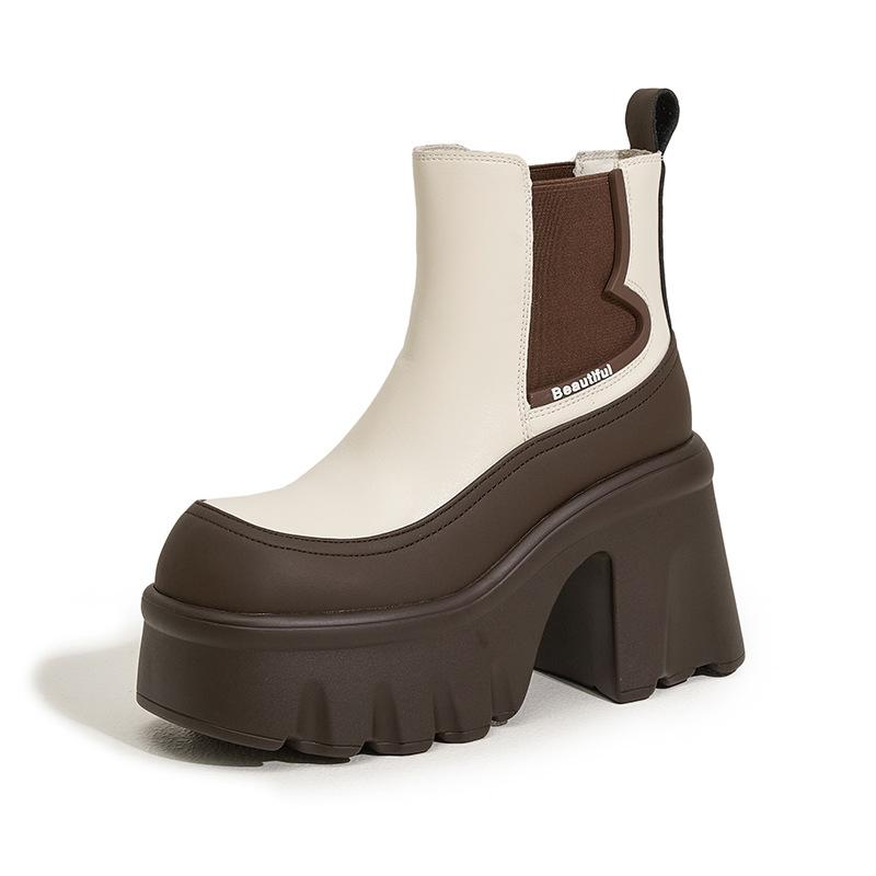 Женские ботинки Мартин на платформе в британском стиле, осень-зима 2025, на высоком толстом каблуке, полусапоги, маленькие ботинки-маффины на танкетке, увеличивающие рост, ботинки-сигареты