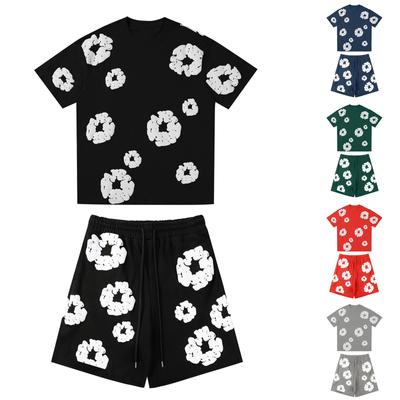 Женская и мужская повседневная свободная футболка с принтом и шорты, состоящая из двух частей, тренд уличной моды, с короткими рукавами + шорты