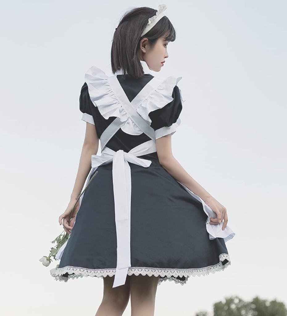 Леди Ленивая Лолита Горничная Косплей Короткий рукав Цельный фартук с рукавами-фонариками Юбка Лоли Оборка Костюм Фотография Милая Лоли Принцесса Аниме Кроссдрессинг