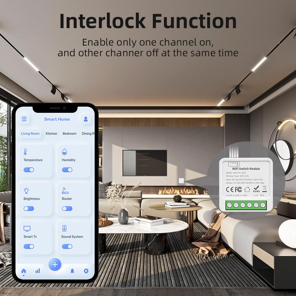 1PC Aubess Mini Tuya 2/3/4gang WIFI Smart Switch DIY Switch Module Smart Life APP Control Work With Alexa And Google Home