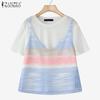 Women Casual Fake Two Piece Patchwork Short Sleeve T-Shirts