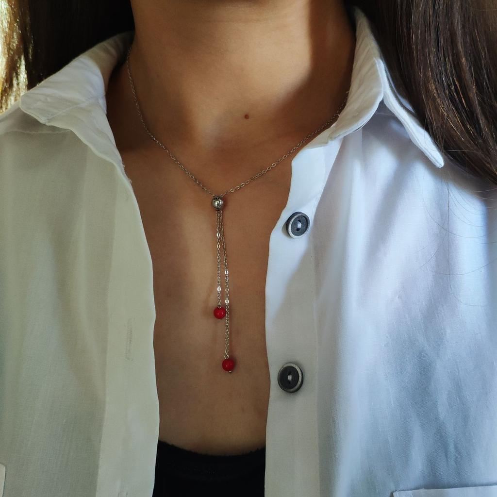 Серебряное колье с кораллом, вес изделия 3,3 гр (2147183)