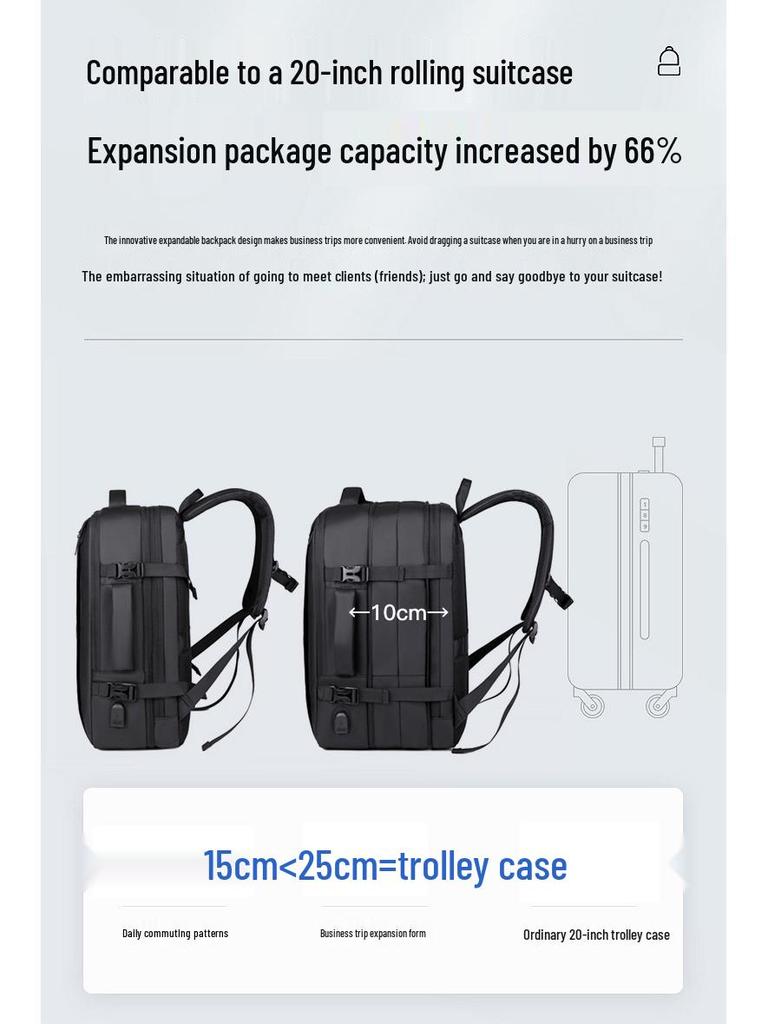 Men's Expandable Business Casual Backpack - Multifunctional, Large Capacity for Commute and Travel