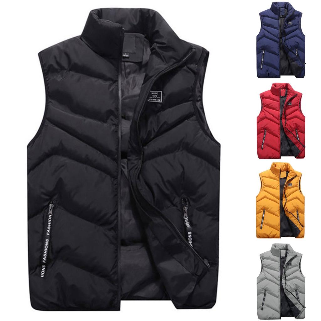 Men Autumn Winter Fashion Stand Collar Color Waistcoat Vest Jacket Top Coat