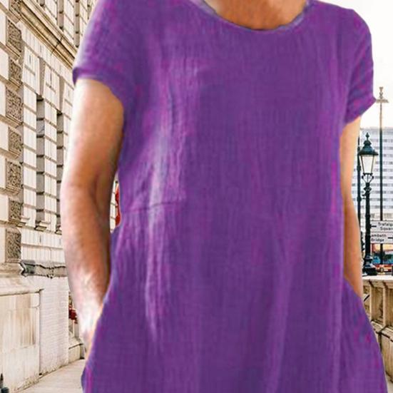 Летнее платье макси с боковыми карманами, круглым вырезом, короткими рукавами, свободное однотонное платье длиной до щиколотки в стиле ретро для повседневной носки, свиданий, путешествий