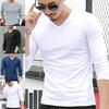 Long Sleeve Slim Fit Men T-shirt Shrink-resistant Solid Color V Neck Bottoming Shirt Pullover Top
