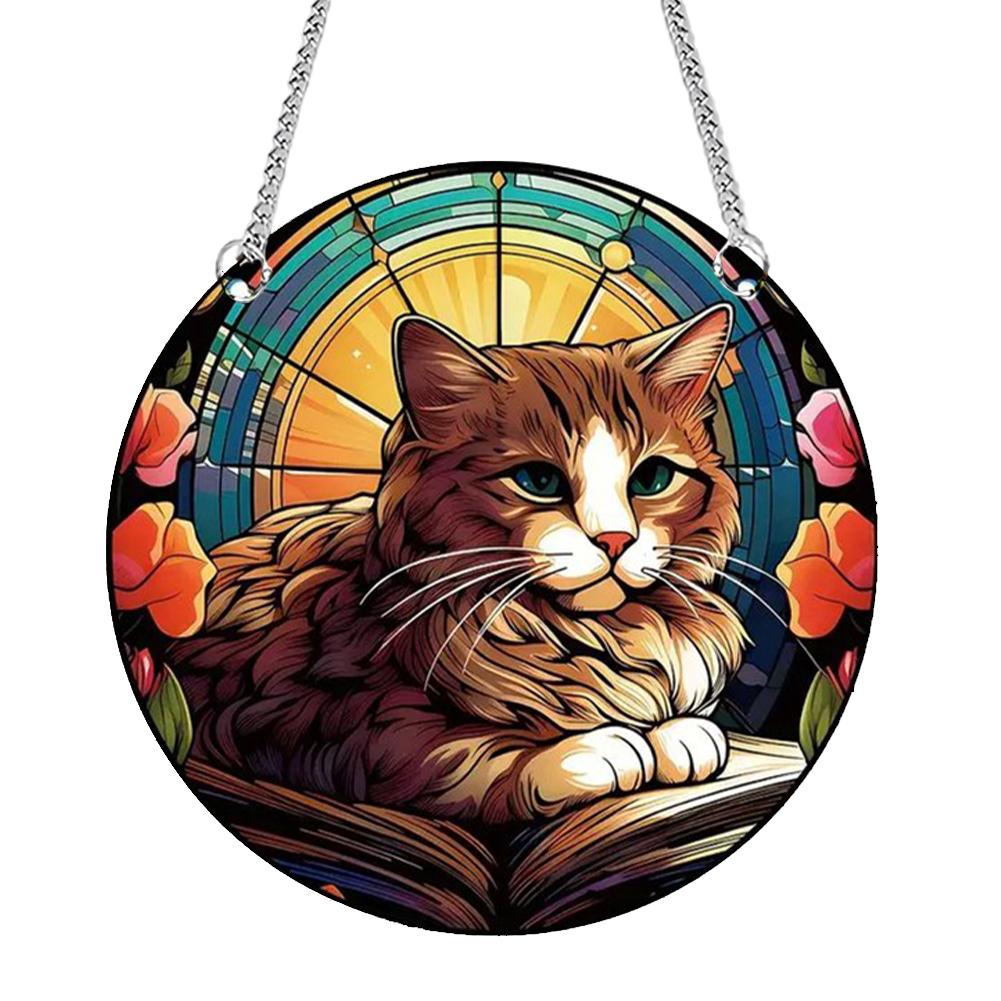Панель для украшения дома «Ловец солнца» Водонепроницаемая акриловая оконная панель Подвесная книга-ловец солнца и кошка Витражное стекло «Древо жизни»