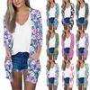 Женский модный свободный повседневный кардиган с принтом и карманами, куртка с рукавом семь восьмых, топ