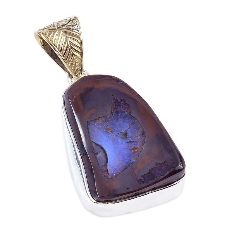 Natural Boulder Opal Gemstone 925 Solid Sterling Silver Gift Pendant 1.75" o9D78