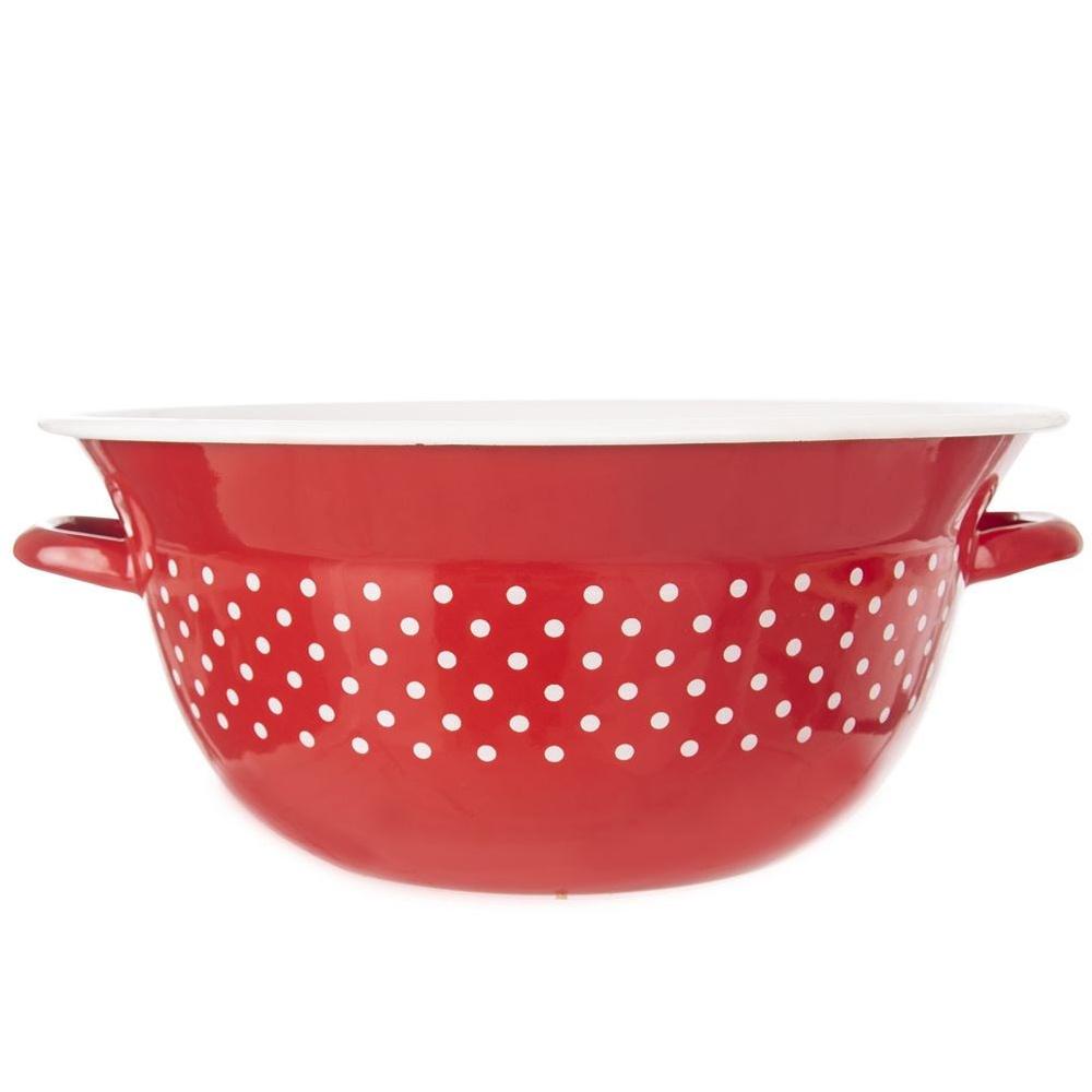 Red Enamel Polka Dot Mixing Bowl 34cm 9L TECKA Orion