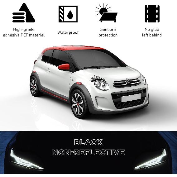 2 PCS Eyelash Decal for Car Headlight, Waterproof Auto Funny Fake Eyelash Sticker for Decoration, Self-Adhesive Sticker for Vehicle Headlamp,
