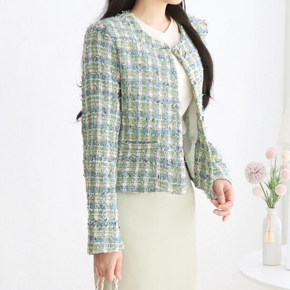 Morris Coming Home Long Sleeve Jacket Check Pattern Fringe Tweed M2602jk022a