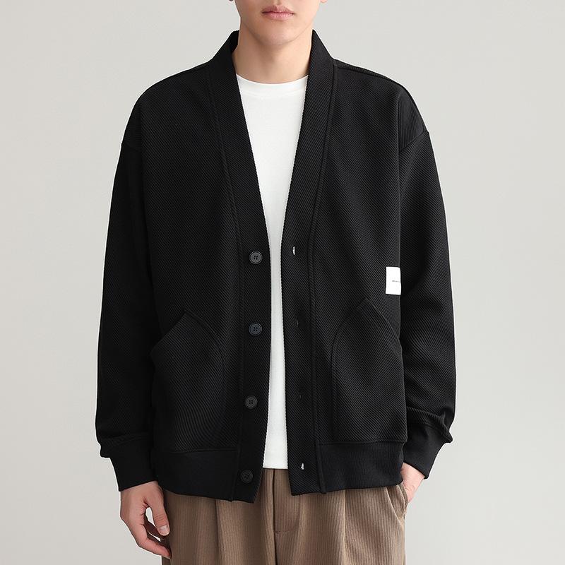 Мужской зимний вязаный кардиган большого размера с V-образным вырезом, кардиган на пуговицах, утолщенная трикотажная рубашка с длинными рукавами
