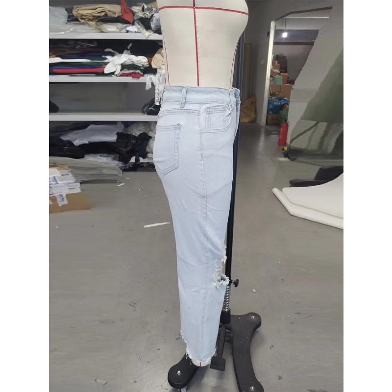 Женские новые модные свободные прямые джинсы с дырками