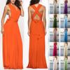 Women's Fashion Solid Color Multi-Wear Method Multi-Rope Cross Backless Sexy Bandage Dress Long Dress