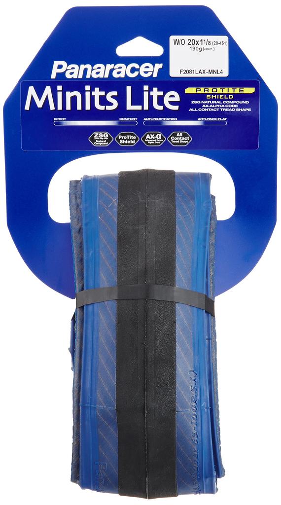Panaracer Clincher Tire [20x1 1/8] for Mini-Z Lite F2081LAX-MNL4, Black with Blue Sides (for small-wheel folding bicycles, city riding, and commuting)