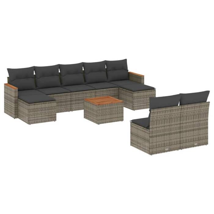 VidaXL Salon de Jardin avec Coussins 10 pcs, Canapés de Terrasse, Ensemble de Meubles de Patio, Mobilier d'Extérieur, Gris 3258784